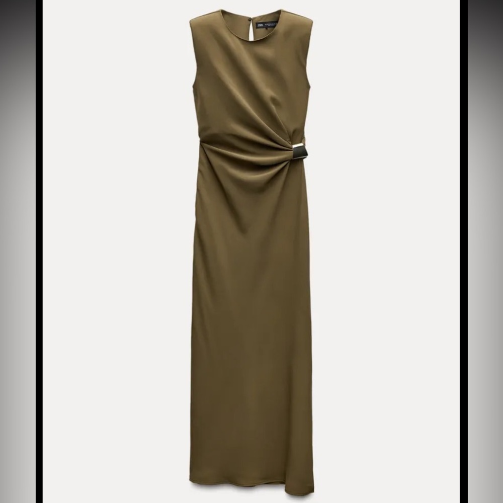 Zara Olive Green Maxi Dress with Gold Accent